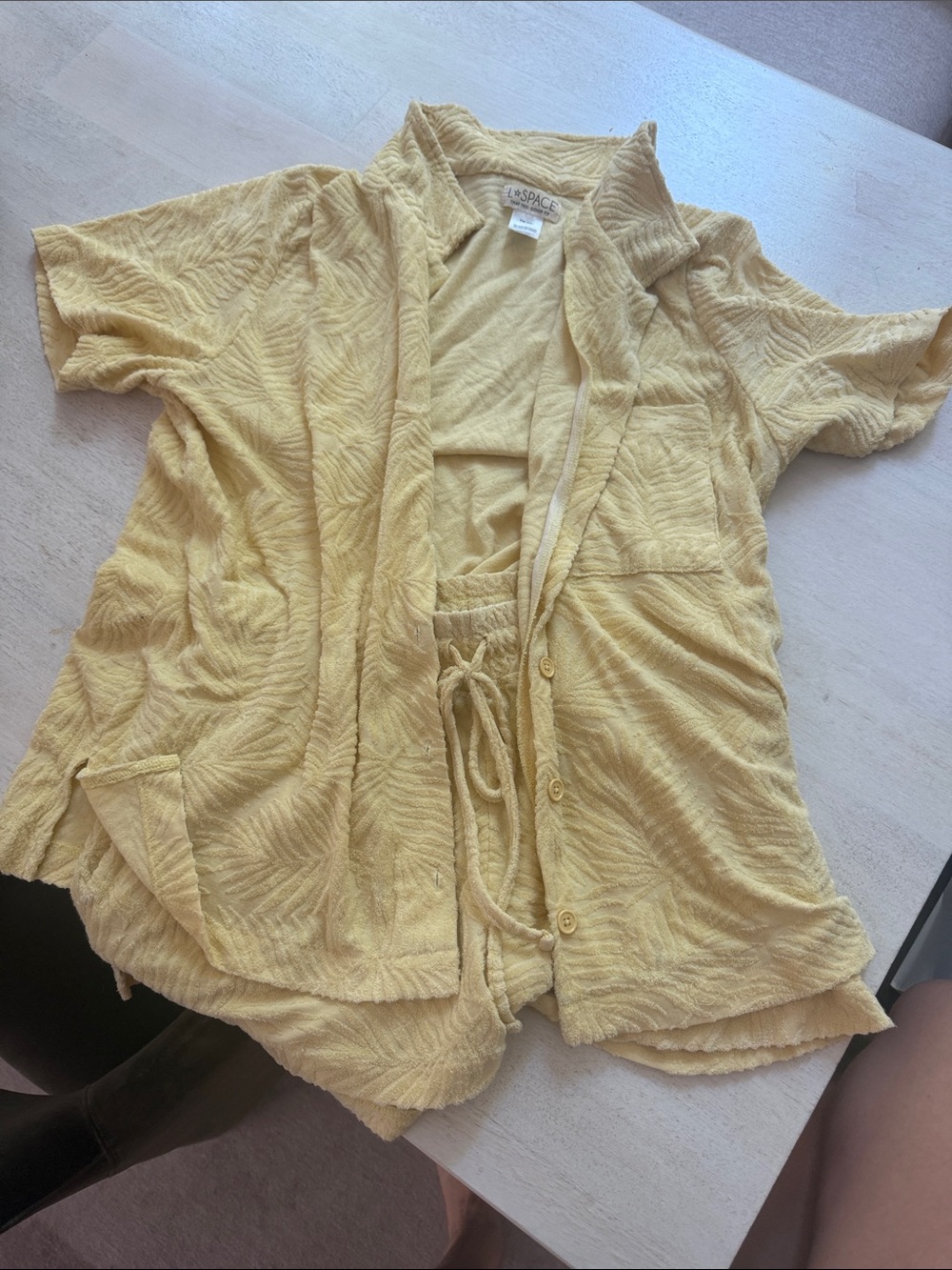 l*space Pale Yellow Terry Knit Button-Front Short Set
